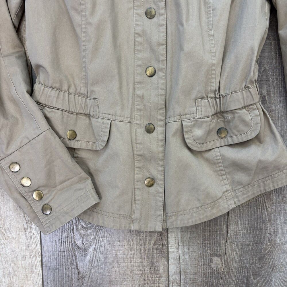 DKNY Womens Utility Layered Hooded Jacket Tan Khaki Sz S Gorpcore Field Military - Picture 8 of 16